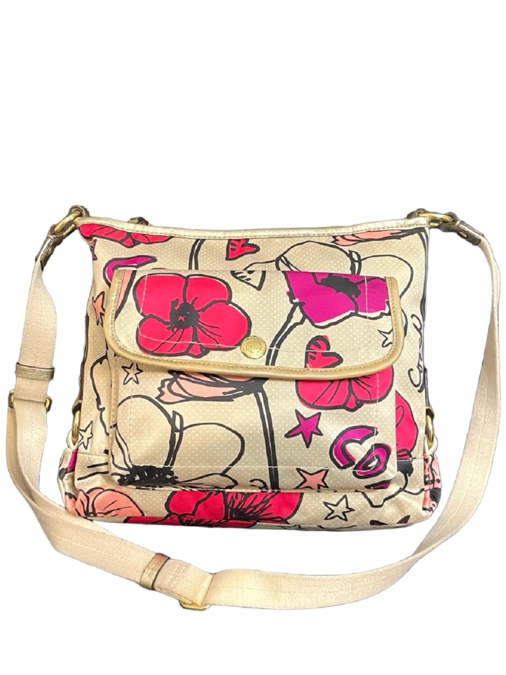 Vintage Coach Poppy Kyra Floral Graffiti Cream Sateen Crossbody Bag Y2K - Picture 2 of 16